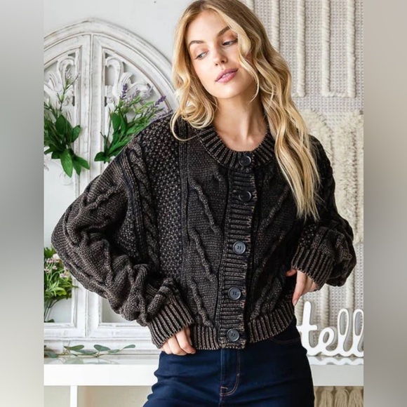 New Oli & Hali Mineral Wash Sweater Cardigan Top size XL - Picture 1 of 16